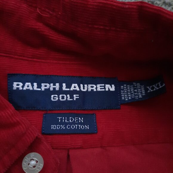 Ralph Lauren Corduroy Red Shirt Men's 2XL Golf Tilden Button Down Long Sleeve - Picture 5 of 7